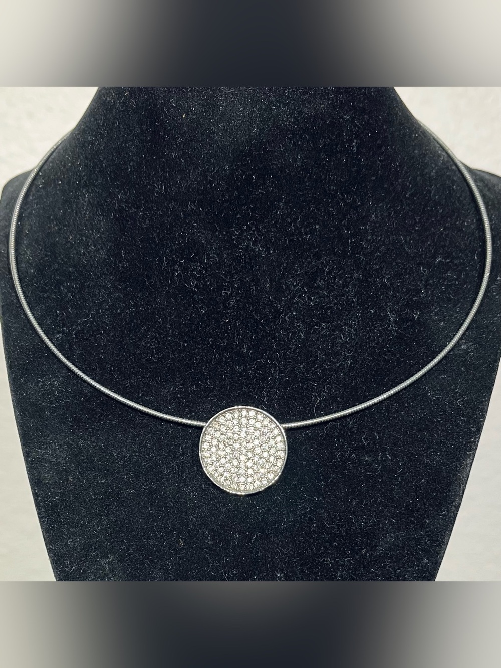 Aldo Silver Pavé Round Disc Choker Necklace